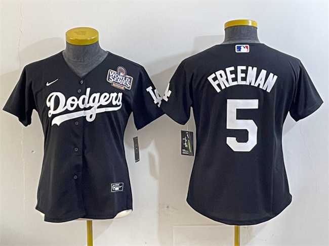 Women%27s Los Angeles Dodgers #5 Freddie Freeman Black 2024 World Series Cool Base Stitched Jersey(Run Small)